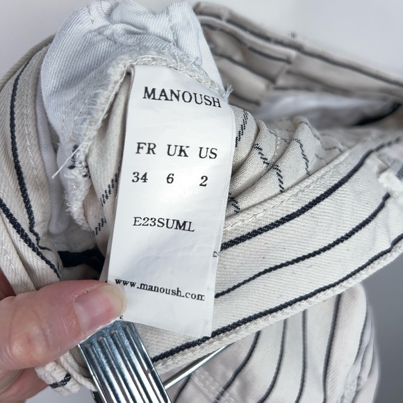 Manoush Striped Pants Cream Black High Rise Flare Leg Neutral Pinstripe Size 2 - Picture 11 of 12
